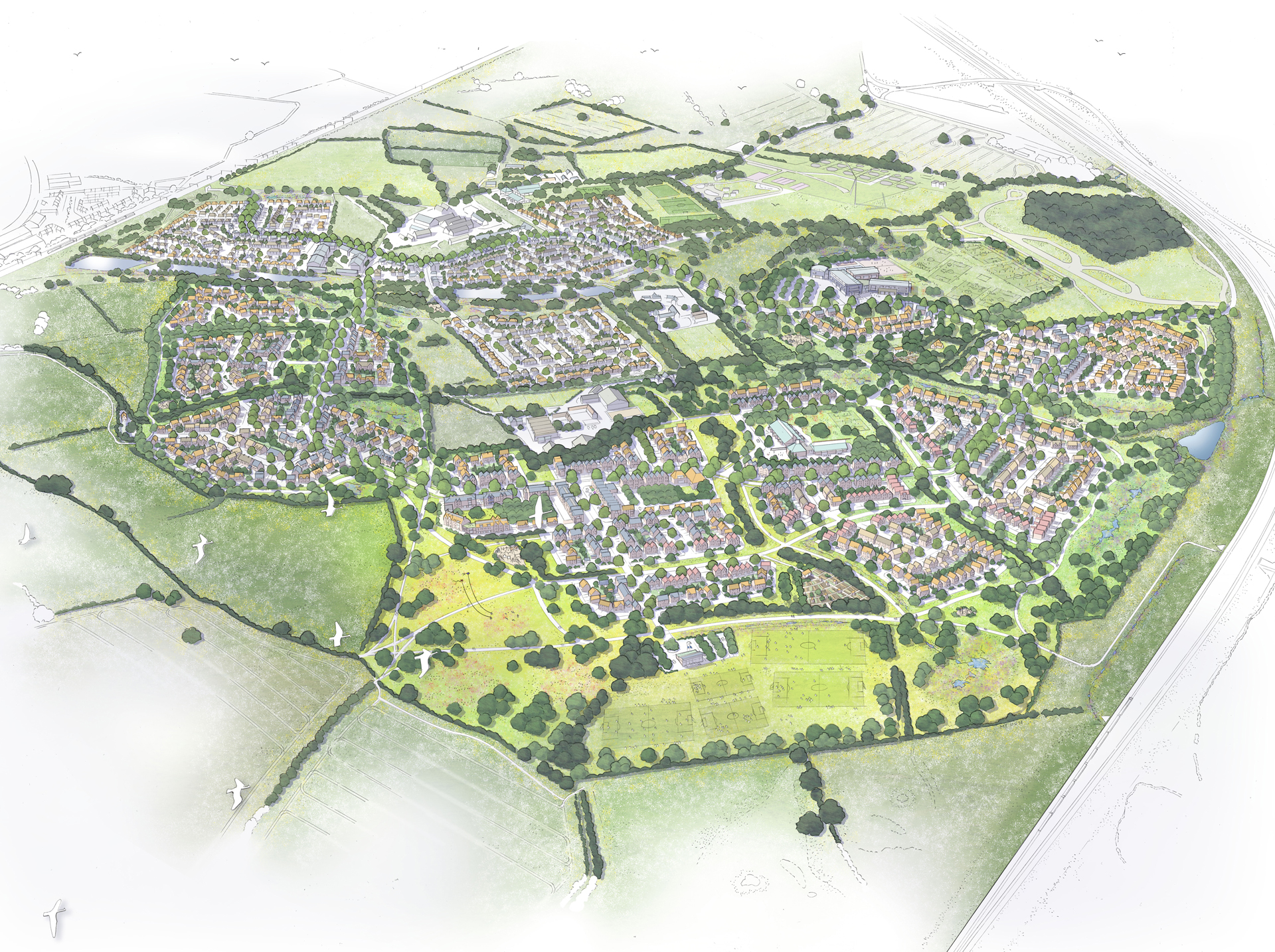 Artist’s impression of the revised masterplan for Curborough Brooks