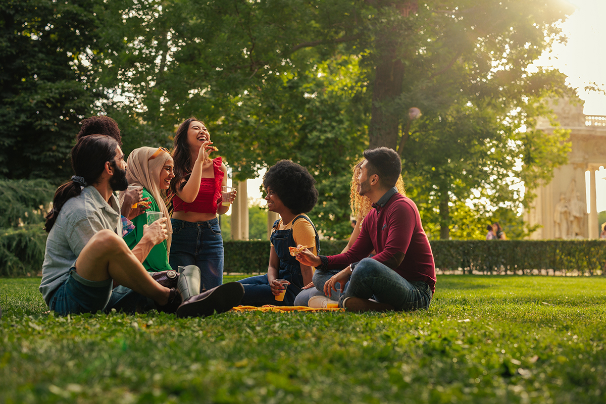 Small group having picnic at park